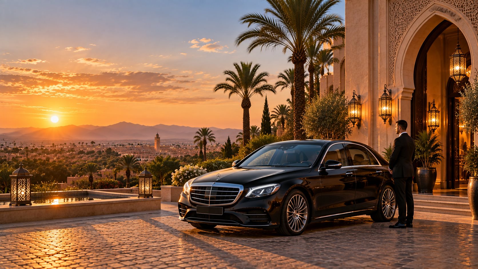 Luxury private vehicle on the Agadir coastline at sunset - Dream Tours Morocco